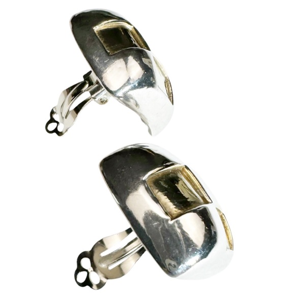 Simon Sebbag 80”s Silver & Vermeil Gold Clip Earrings - Picture 7 of 16